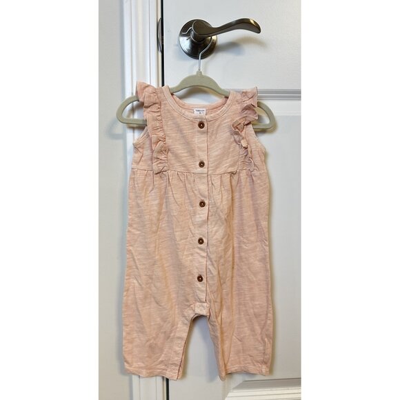 NORDSTROM Ruffle Romper Button Down Sleeveless in Pink Size 6 Months - Picture 1 of 3